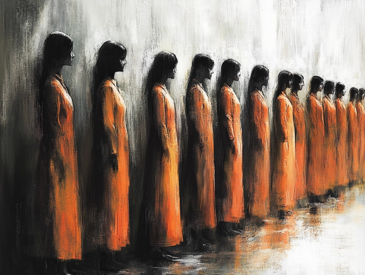 Symbolsk fremstilling av fanger i uniform - et varsel om historiens gjentagelse